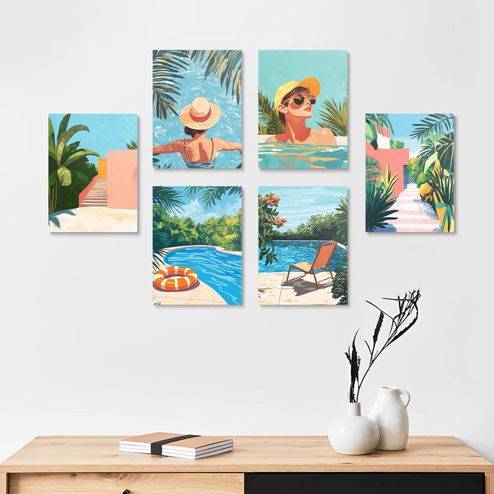 Resort Swimming Pool 6 Pieces Mini Paint by Numbers