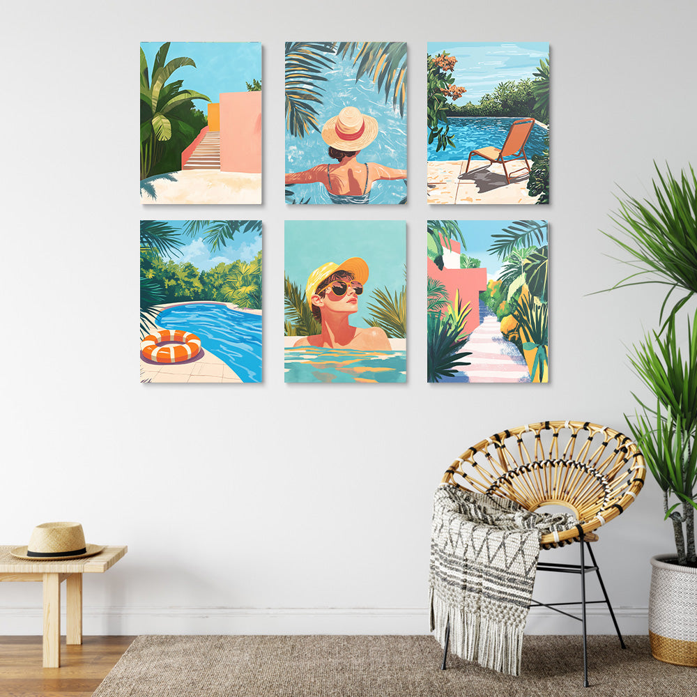 Resort Swimming Pool 6 Pieces Mini Paint by Numbers