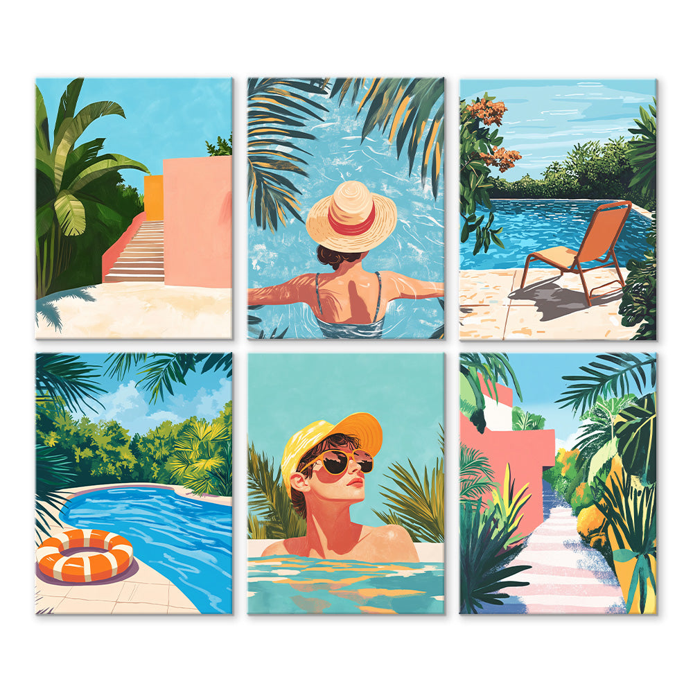 Resort Swimming Pool 6 Pieces Mini Paint by Numbers
