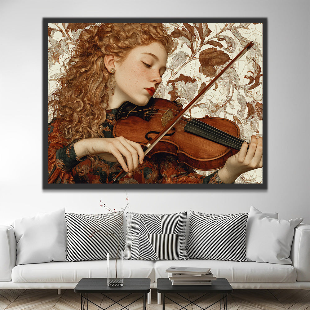 Retro Curly-Haired Woman Playing Violin Paint by Numbers
