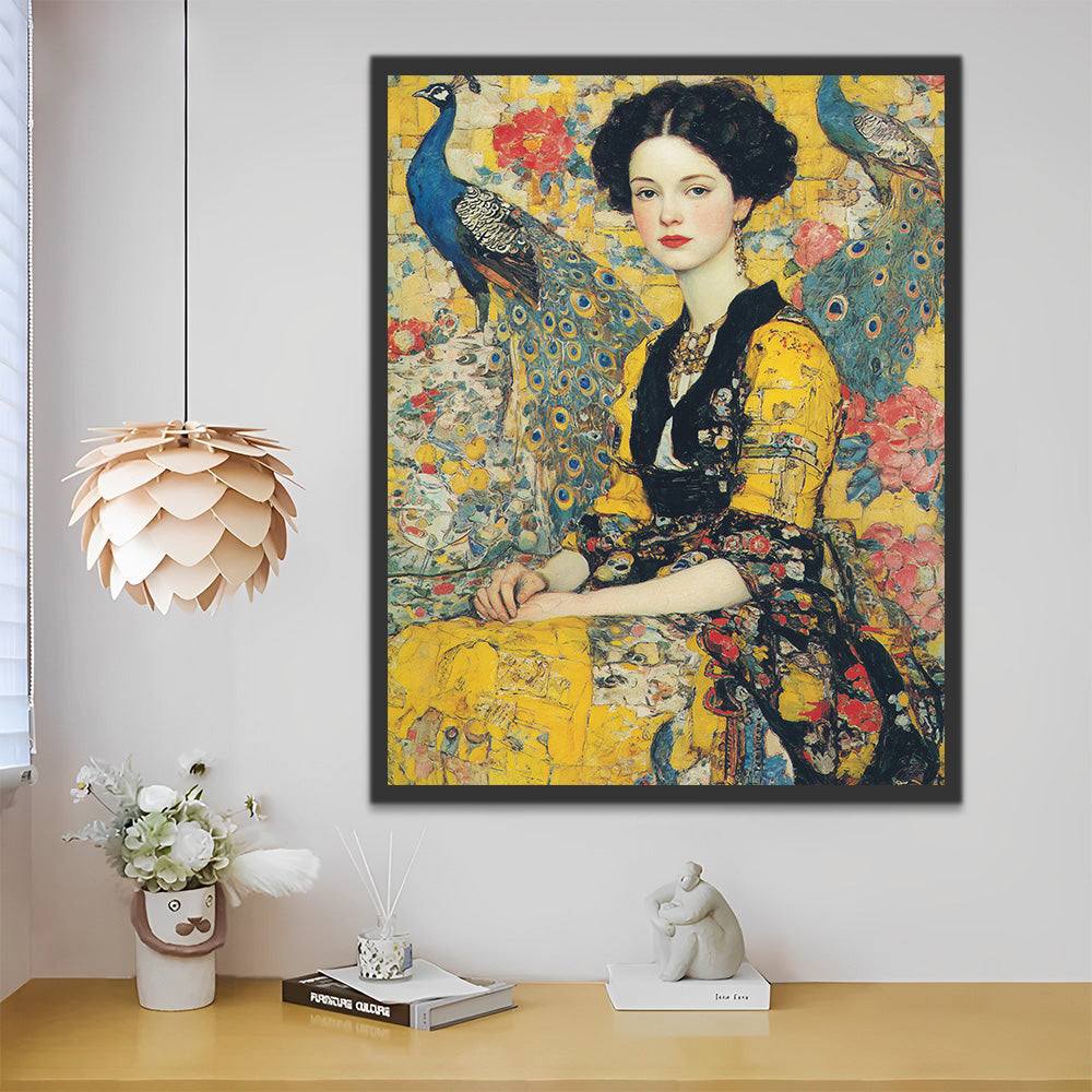 Retro Gorgeous Woman and Peacocks Paint by Numbers