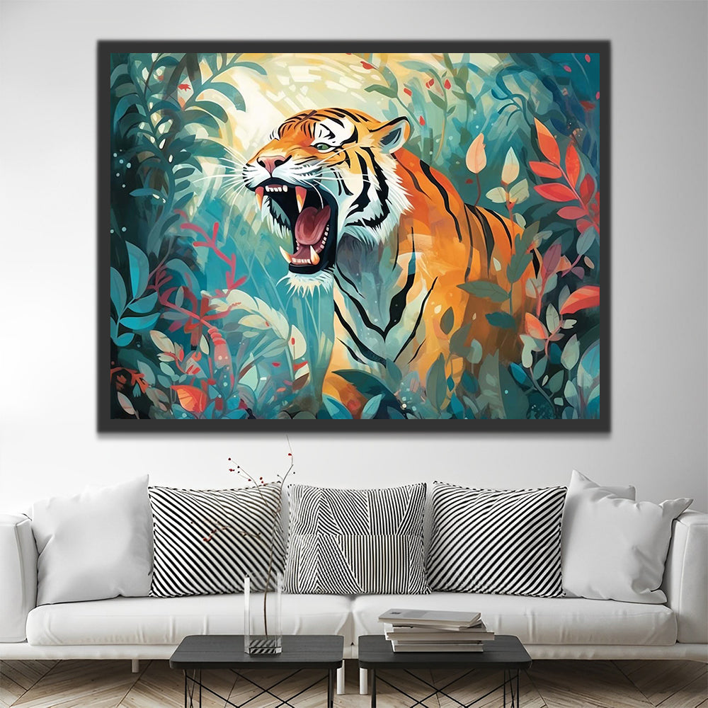 Roaring Tiger in Forest Paint by Numbers