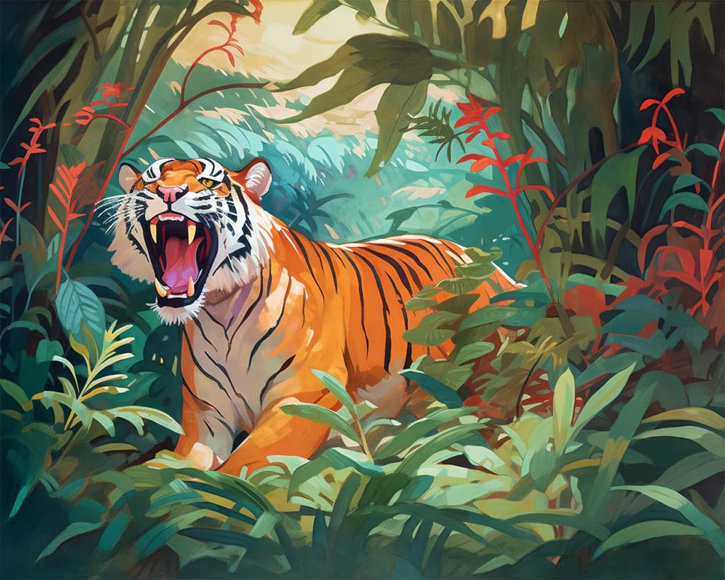 Roaring Tiger in Forest Paint by Numbers