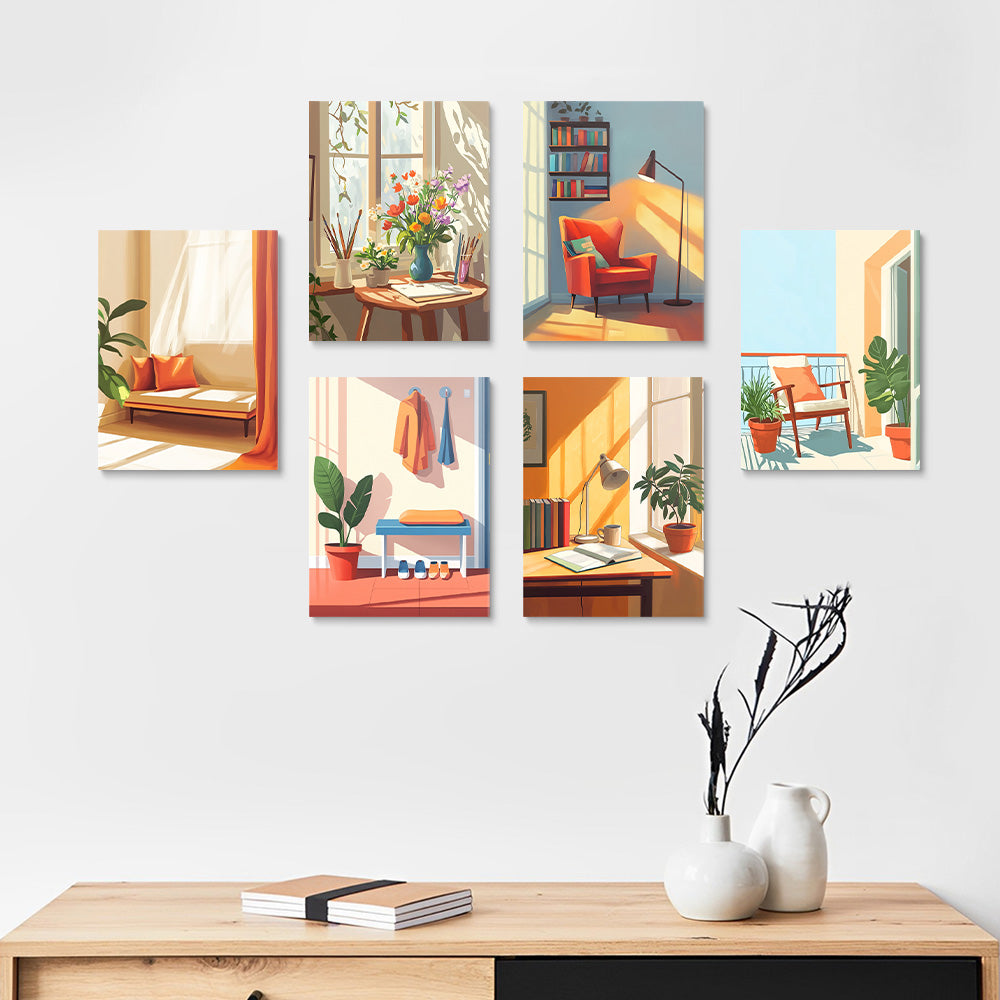 Rooms with Windows 6 Pieces Mini Paint by Numbers