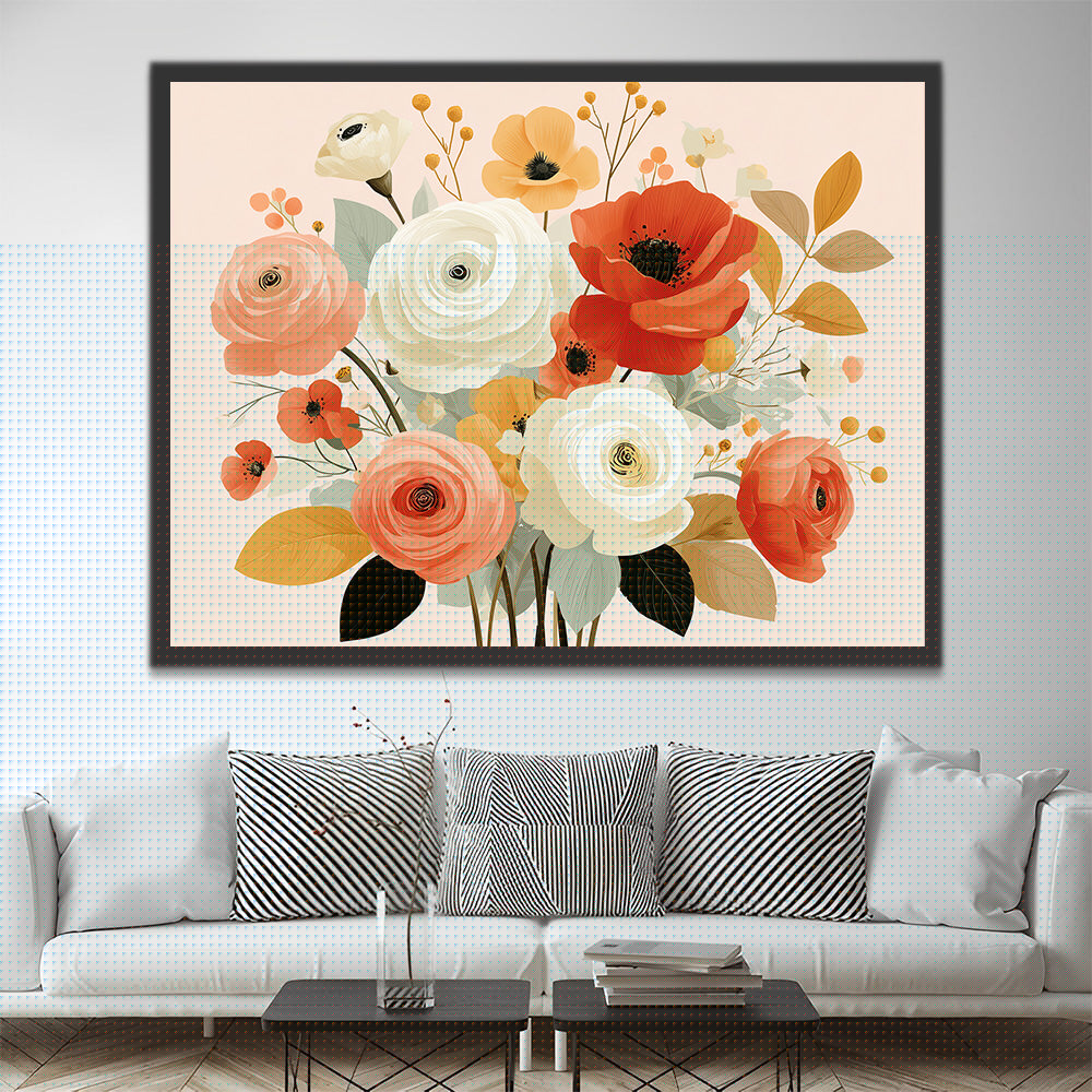 Rose and Poppy Bouquet Paint by Numbers