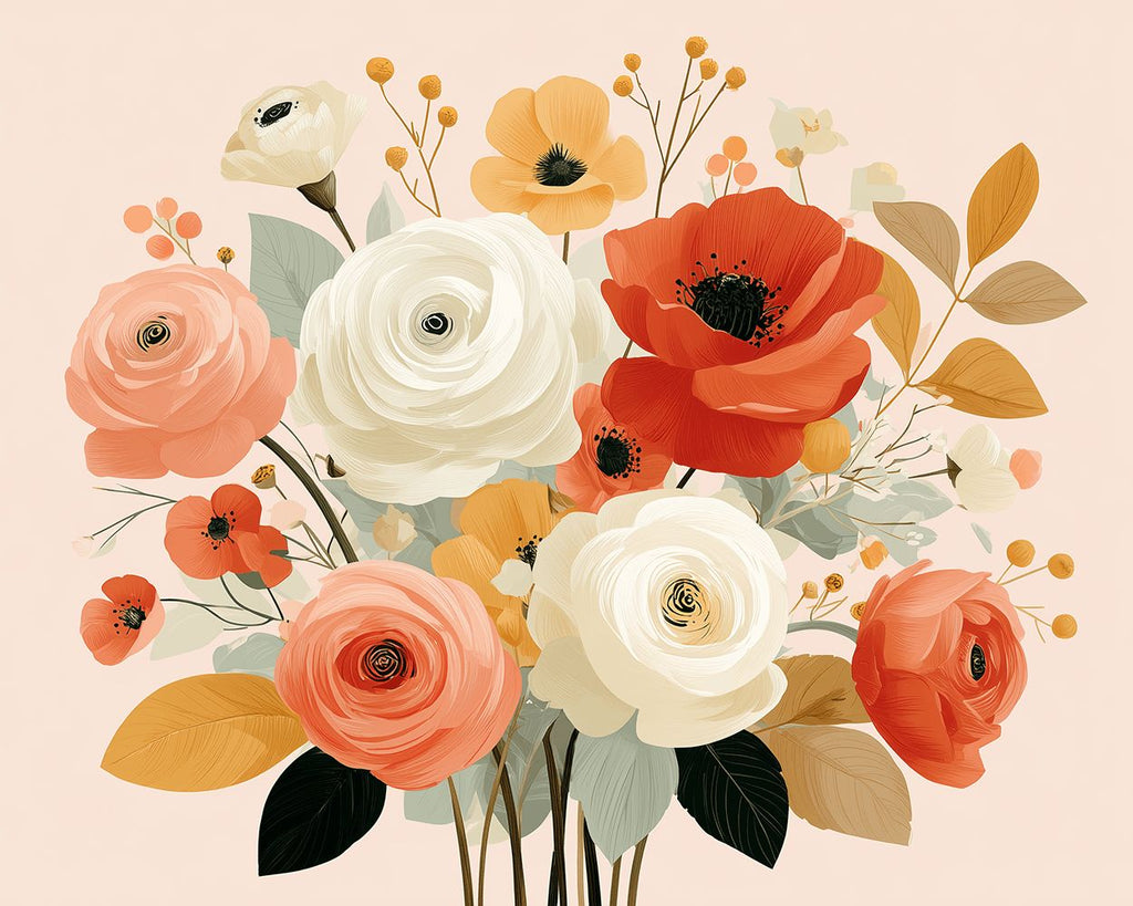 Rose and Poppy Bouquet Paint by Numbers