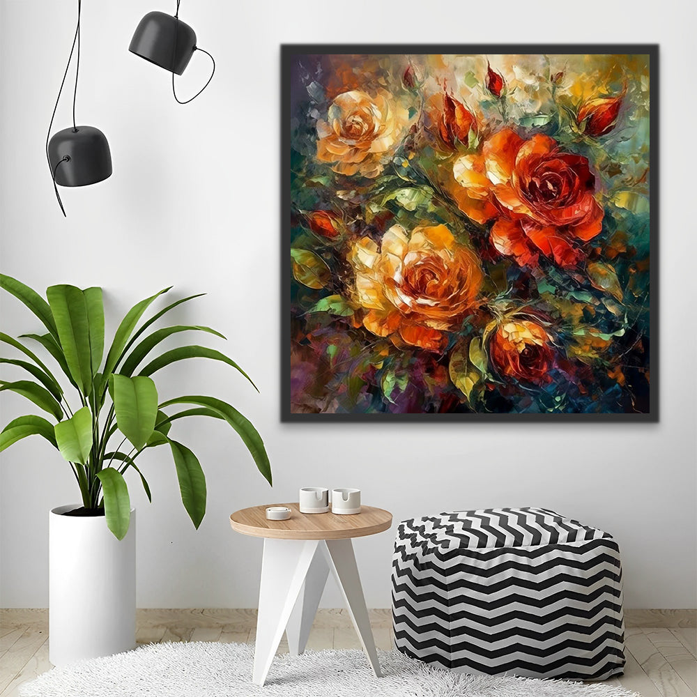 Roses in Oil Painting Style Paint by Numbers