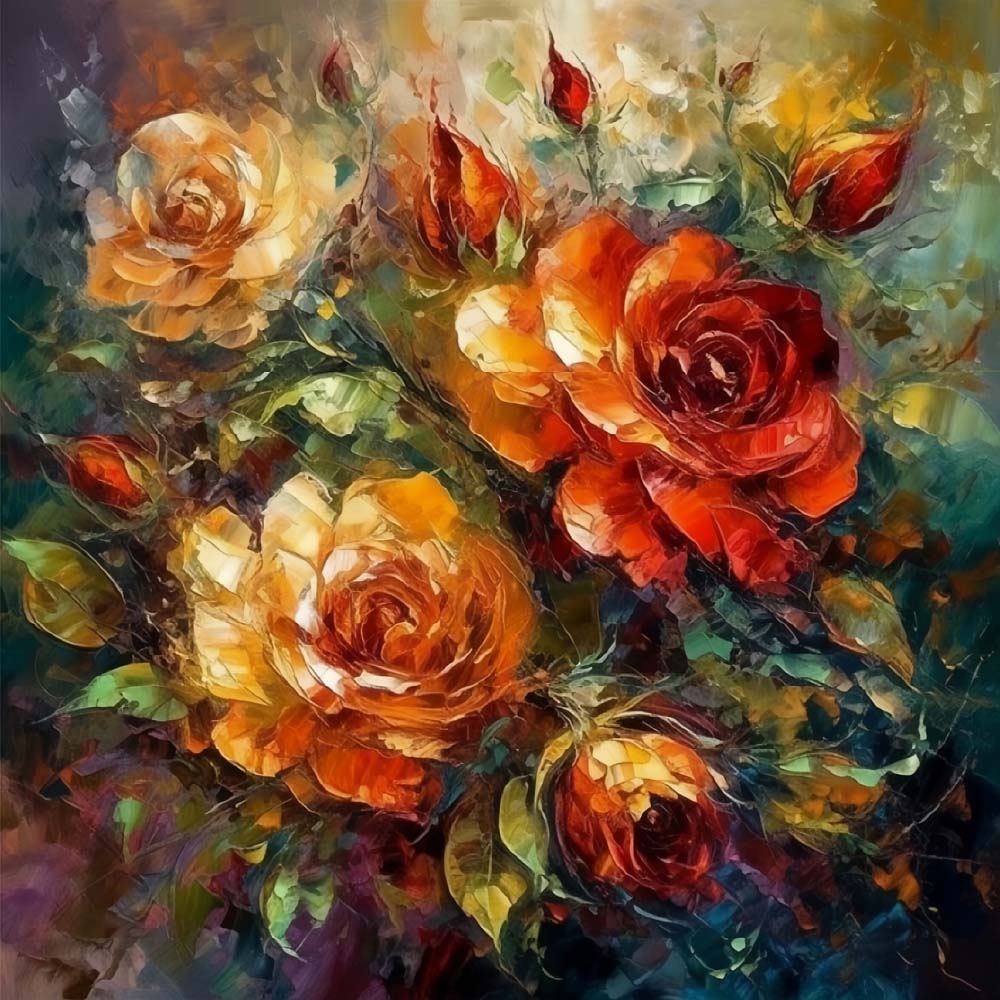 Roses in Oil Painting Style Paint by Numbers