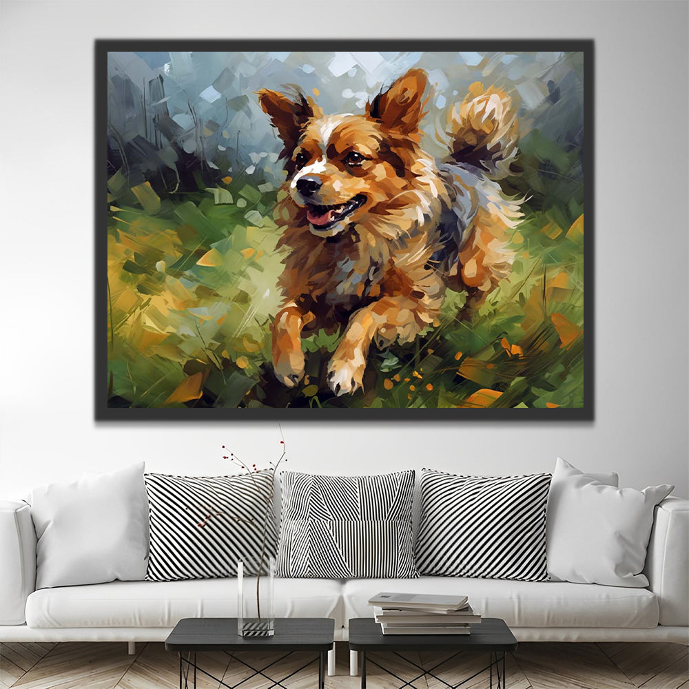 Running Dog in Oil Painting Style Paint by Numbers