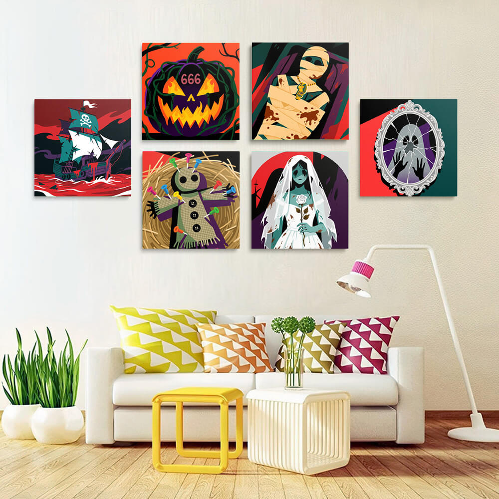 Scary Halloween 6 Pieces Mini Paint by Numbers