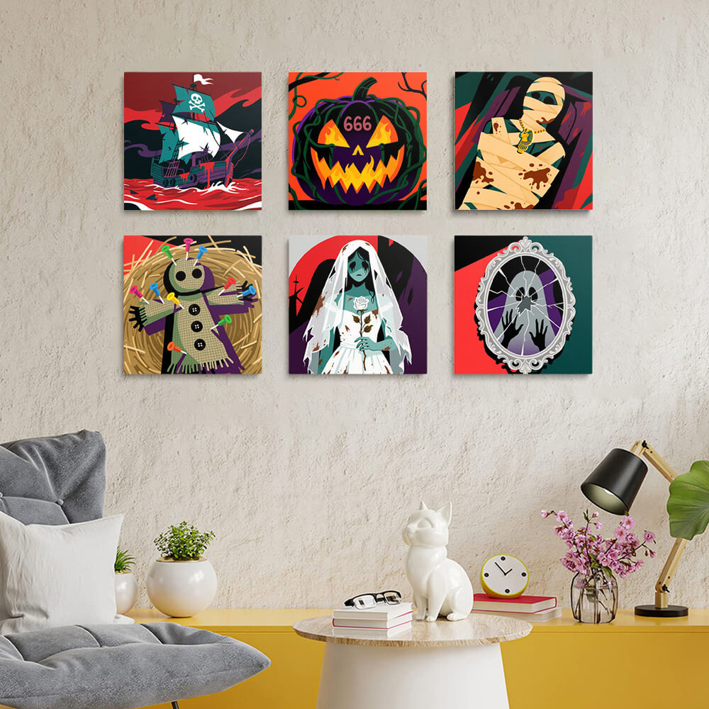 Scary Halloween 6 Pieces Mini Paint by Numbers