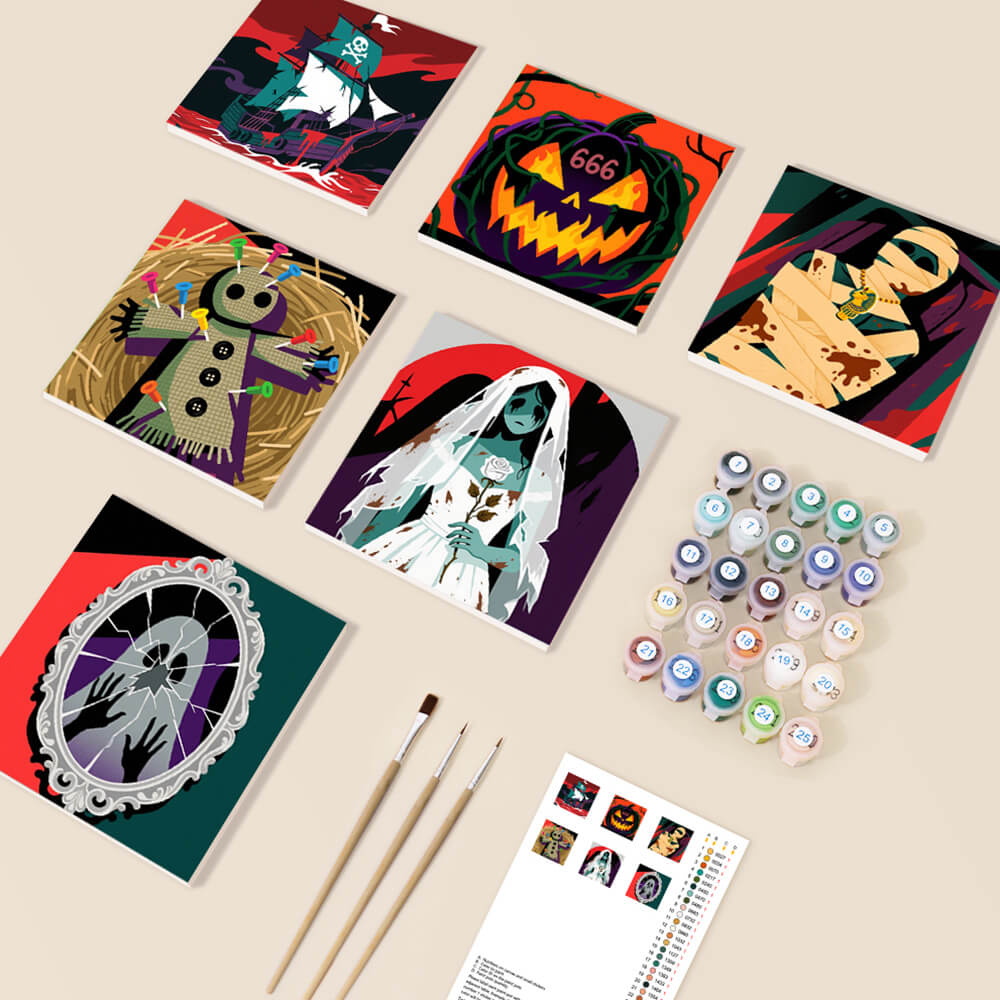 Scary Halloween 6 Pieces Mini Paint by Numbers