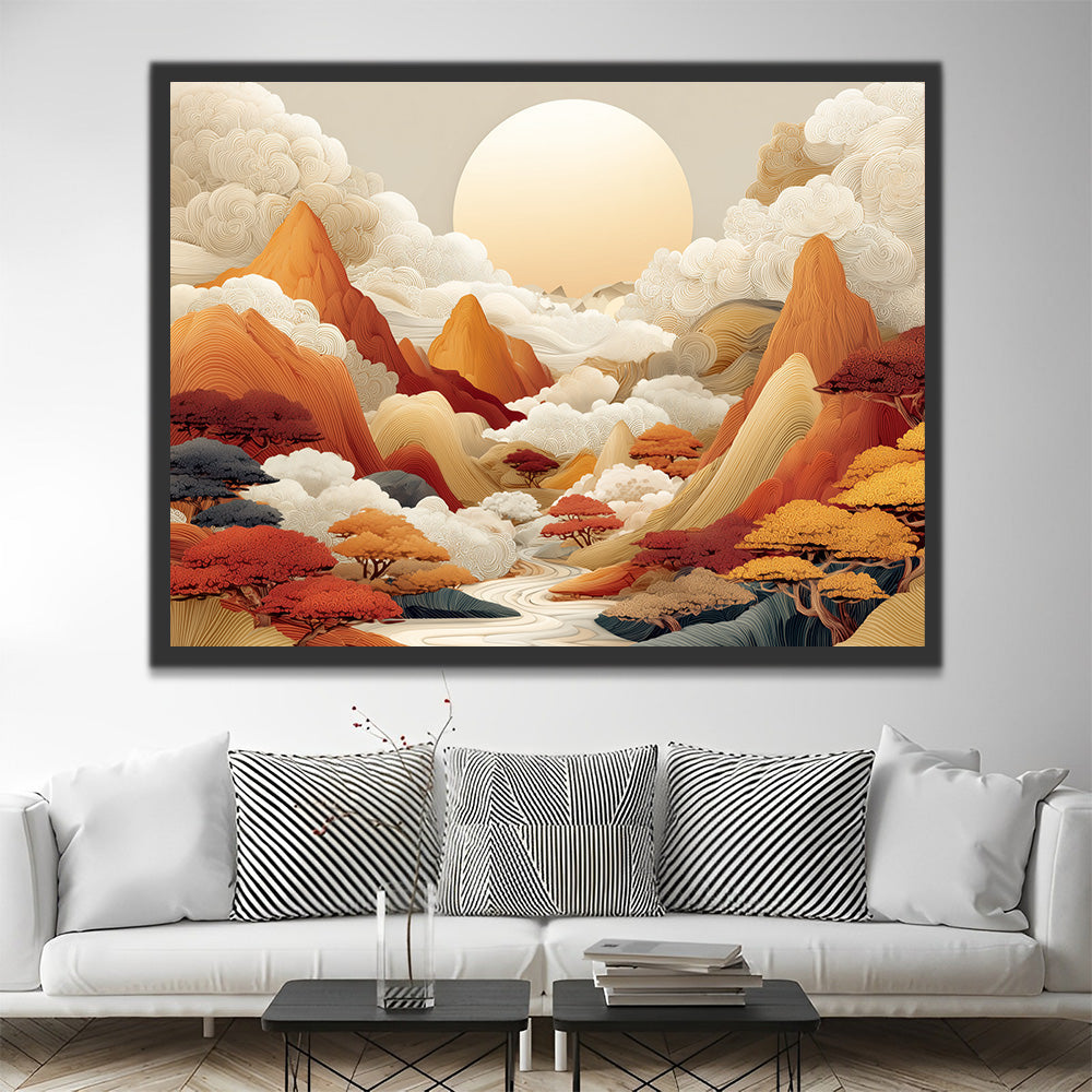 Sea of Clouds and Mountains at Sunrise Paint by Numbers