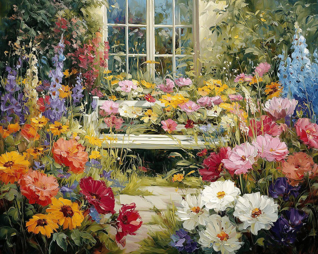 Sea of Flowers outside the White Window Paint by Numbers