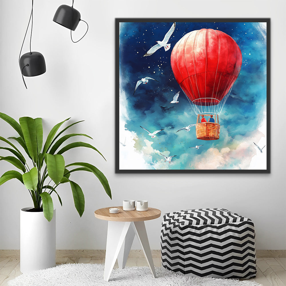 Seagulls and Hot Air Balloon in the Starry Sky Paint by Numbers