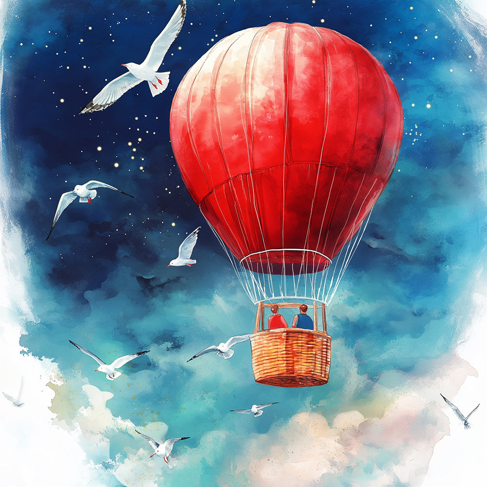 Seagulls and Hot Air Balloon in the Starry Sky Paint by Numbers