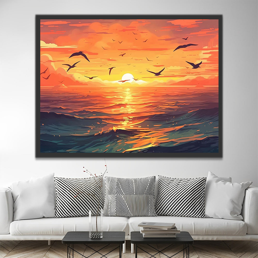 Seagulls Flying in the Sunset Paint by Numbers