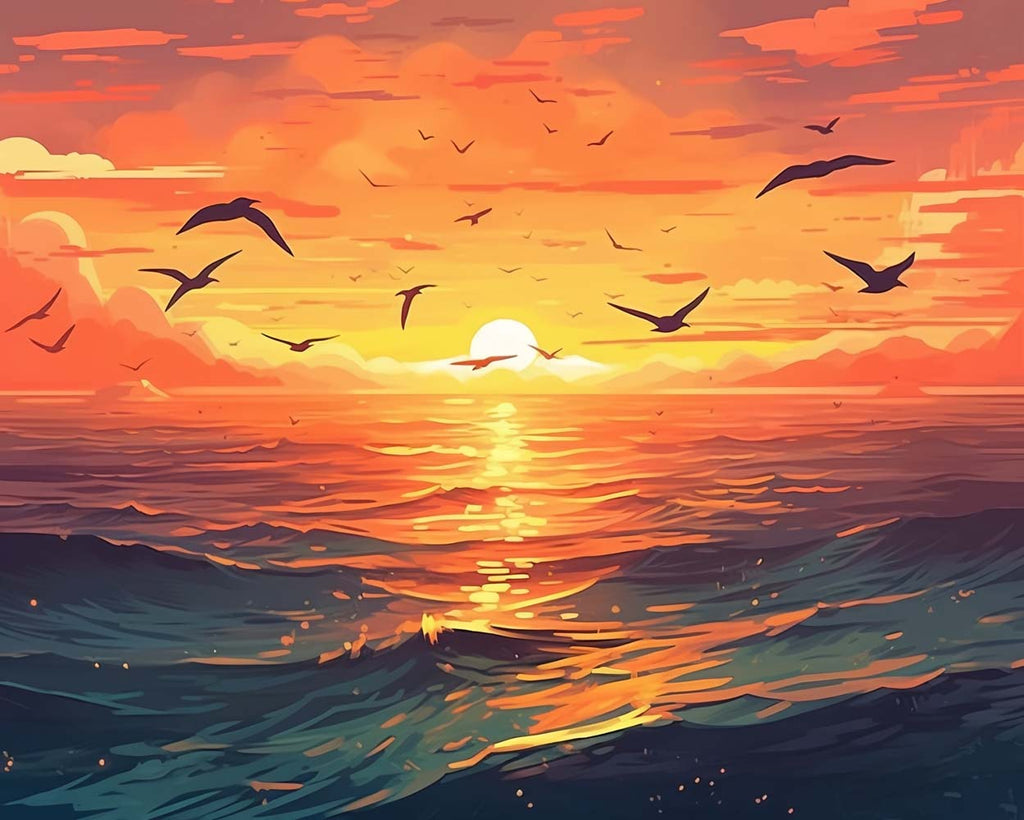 Seagulls Flying in the Sunset Paint by Numbers