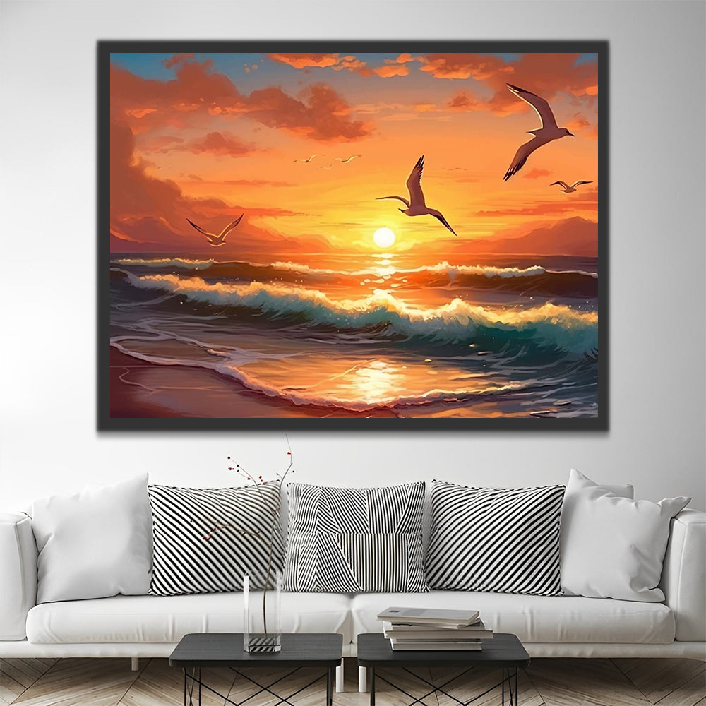 Seagulls at Sunset Paint by Numbers