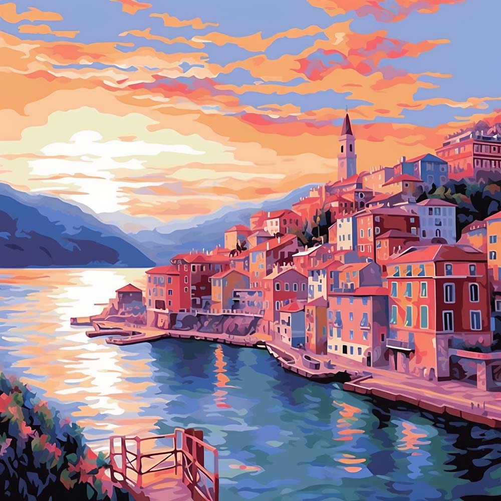 Seaside City at Sunset Paint by Numbers