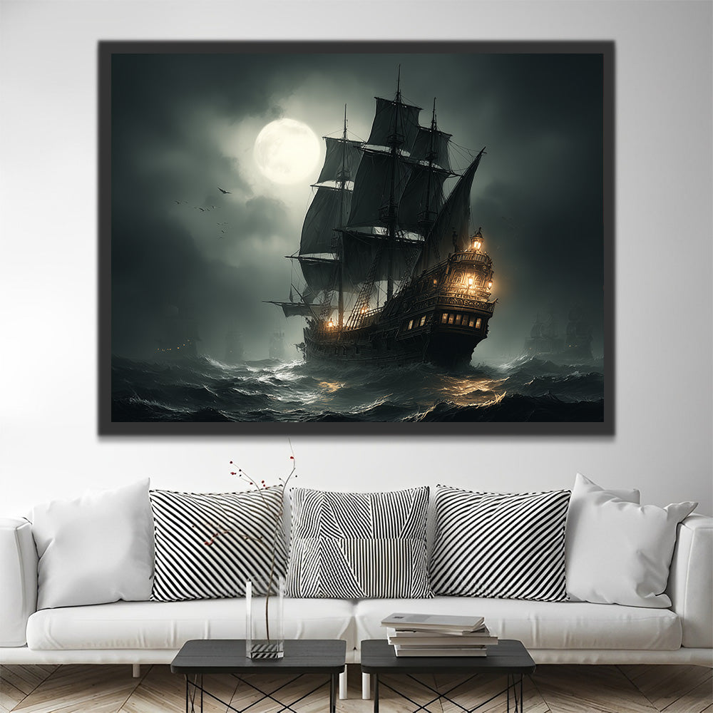 Ship on the Sea under Dark Clouds Paint by Numbers