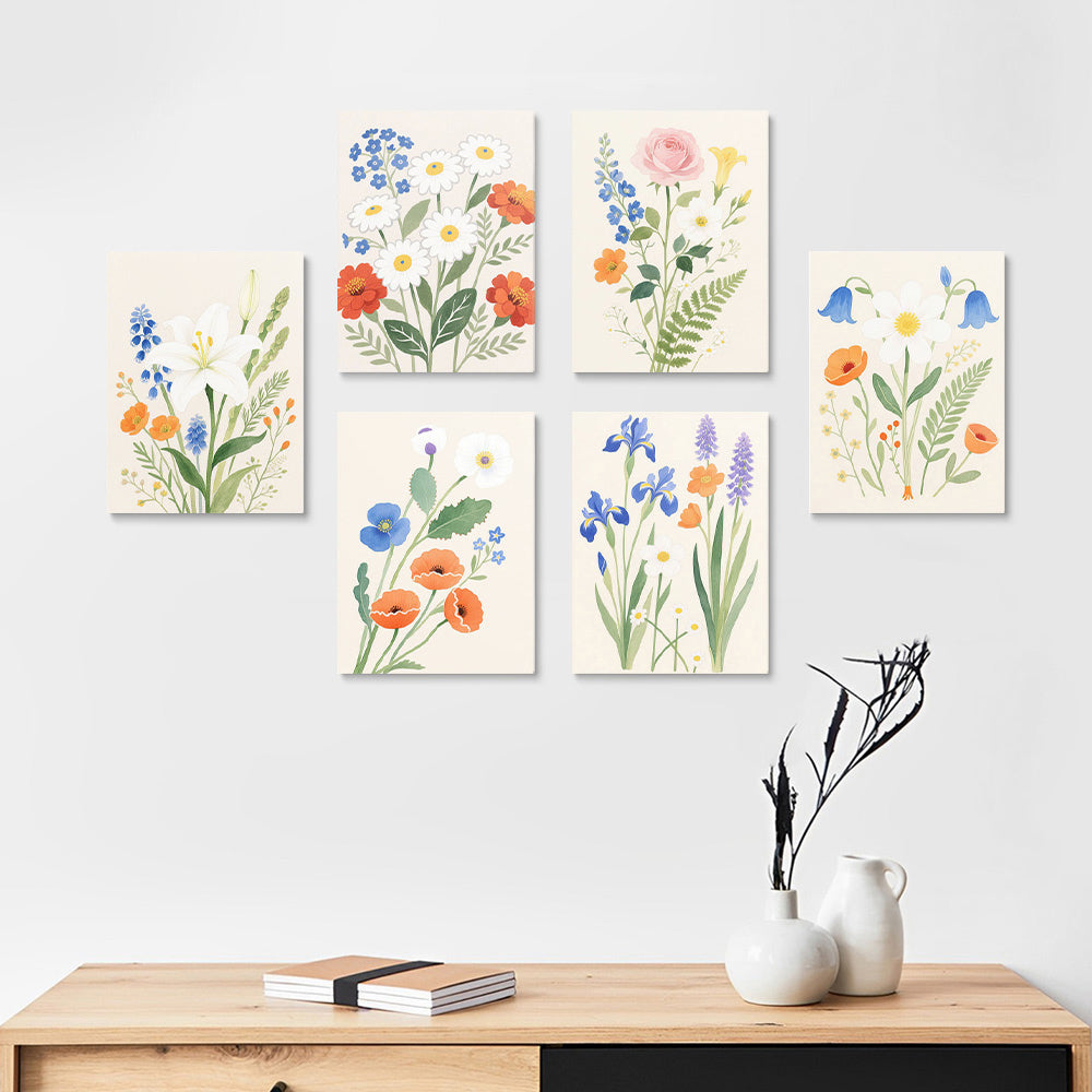 Simple and Pure Flowers and Leaves 6 Pieces Mini Paint by Numbers
