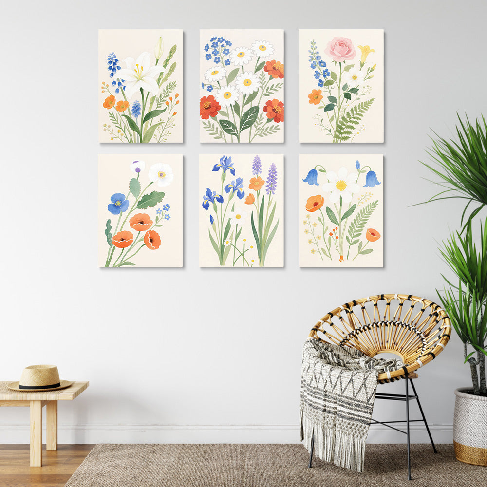 Simple and Pure Flowers and Leaves 6 Pieces Mini Paint by Numbers