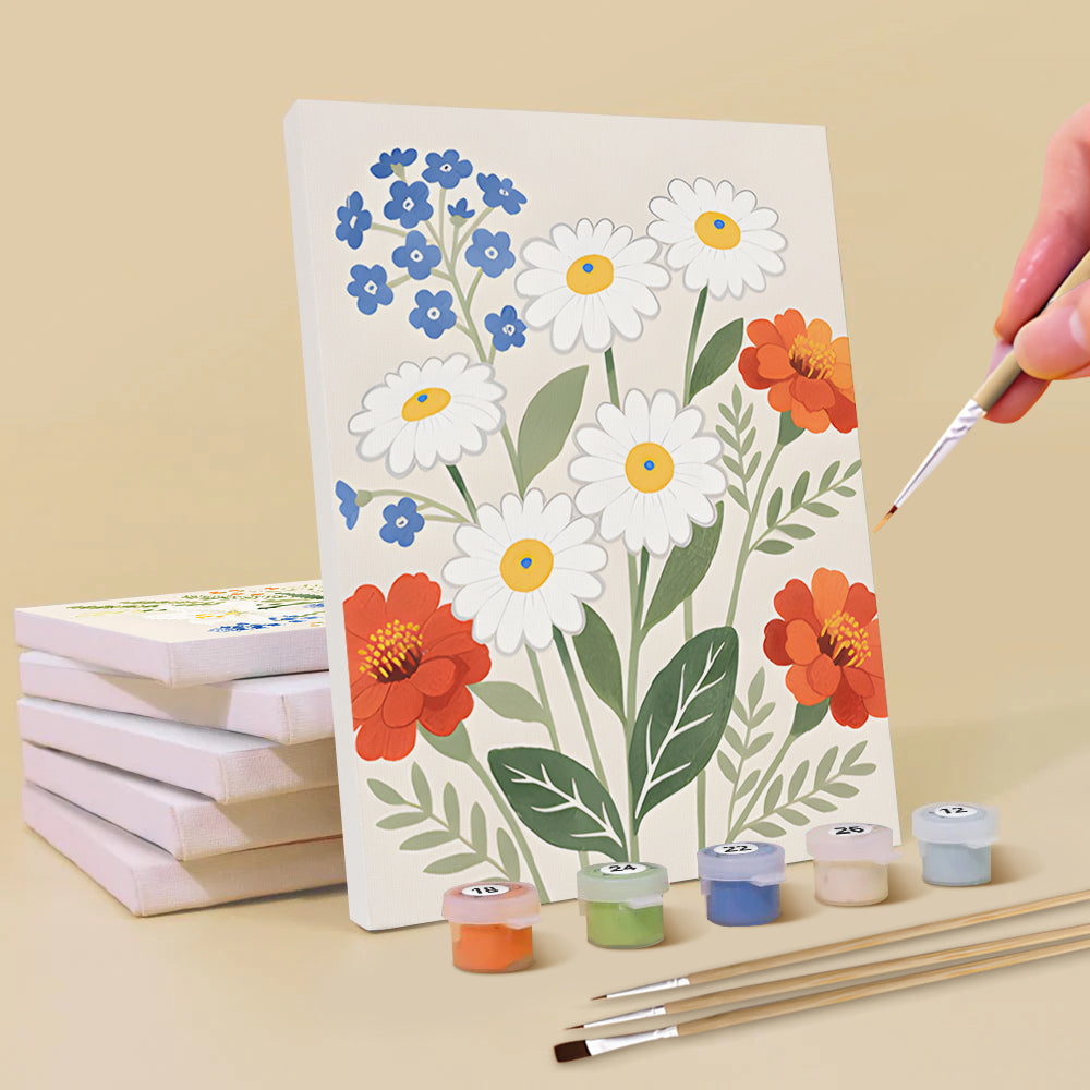 Simple and Pure Flowers and Leaves 6 Pieces Mini Paint by Numbers