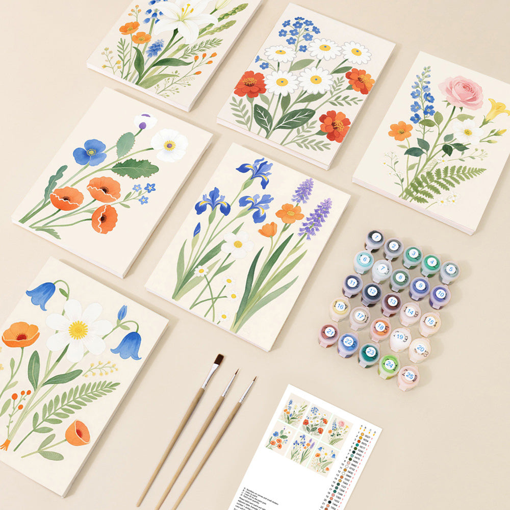 Simple and Pure Flowers and Leaves 6 Pieces Mini Paint by Numbers