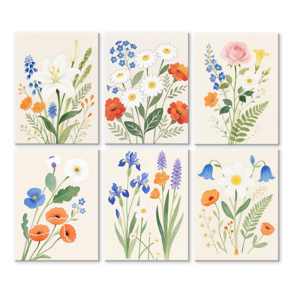 Simple and Pure Flowers and Leaves 6 Pieces Mini Paint by Numbers