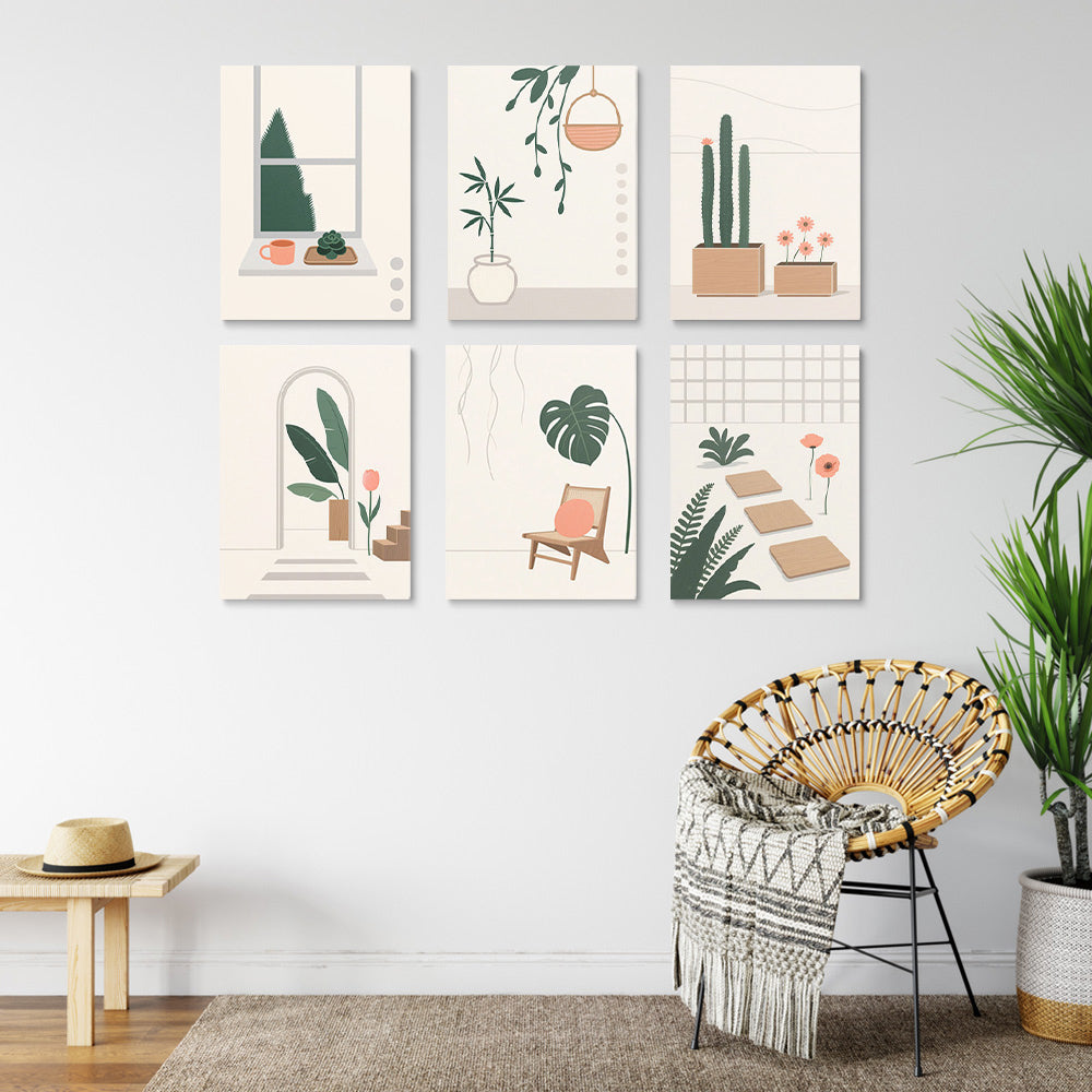 Simple and Quiet Green Plants 6 Pieces Mini Paint by Numbers