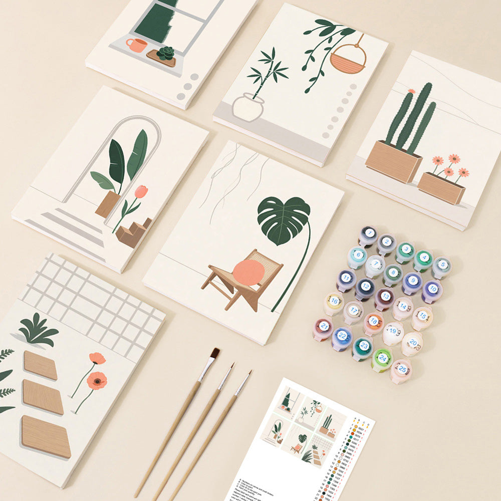Simple and Quiet Green Plants 6 Pieces Mini Paint by Numbers