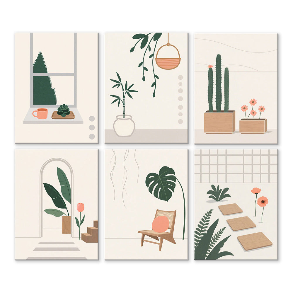 Simple and Quiet Green Plants 6 Pieces Mini Paint by Numbers
