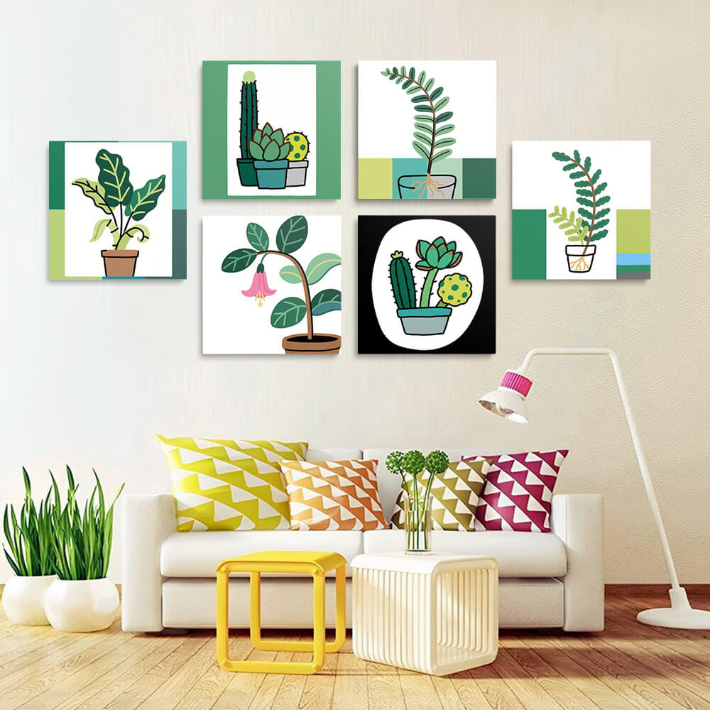 Simple Green Potted Plants 6 Pieces Mini Paint by Numbers