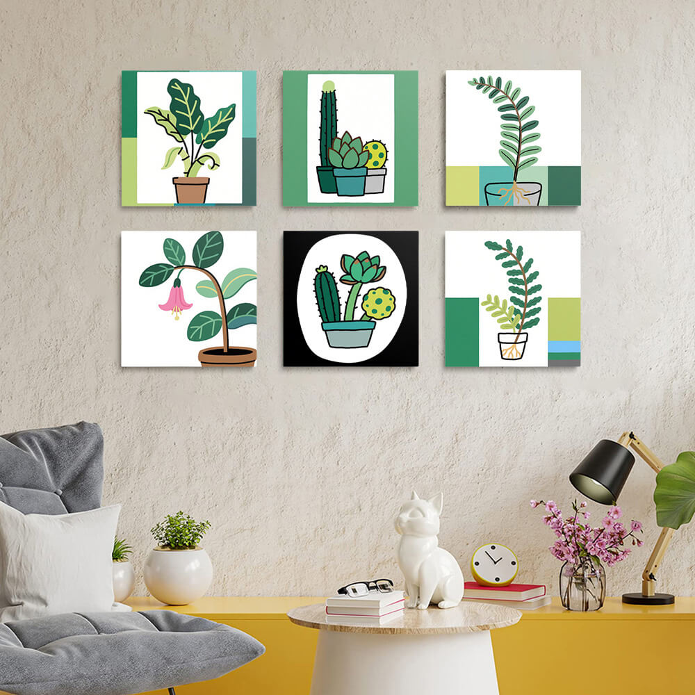 Simple Green Potted Plants 6 Pieces Mini Paint by Numbers
