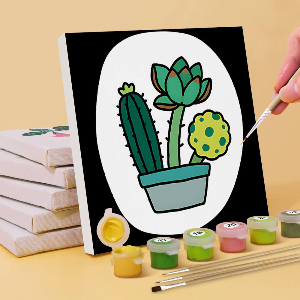 Simple Green Potted Plants 6 Pieces Mini Paint by Numbers