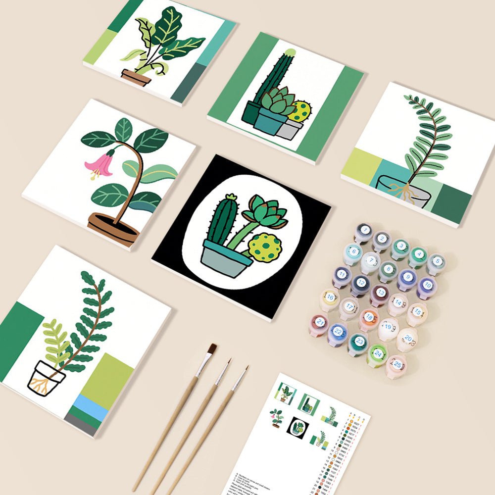 Simple Green Potted Plants 6 Pieces Mini Paint by Numbers