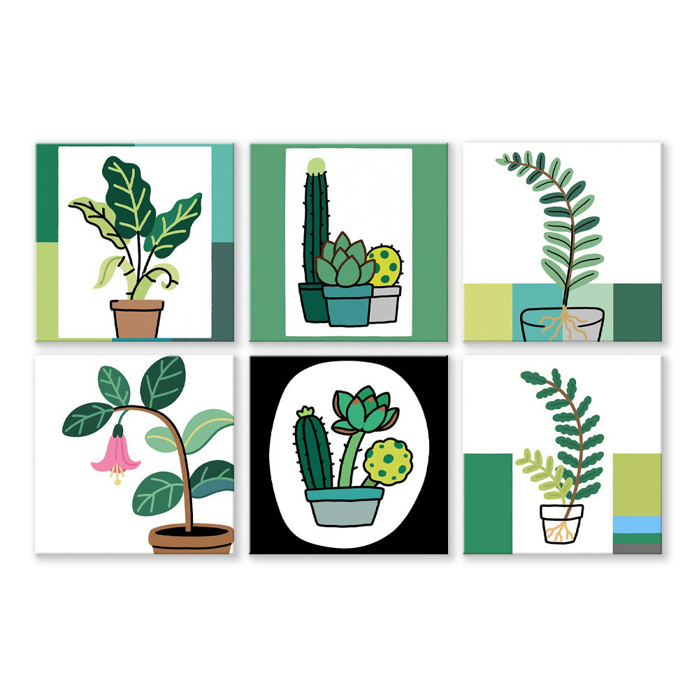 Simple Green Potted Plants 6 Pieces Mini Paint by Numbers