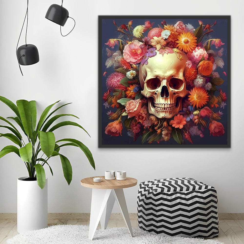 Skull Surrounded by Flowers Paint by Numbers