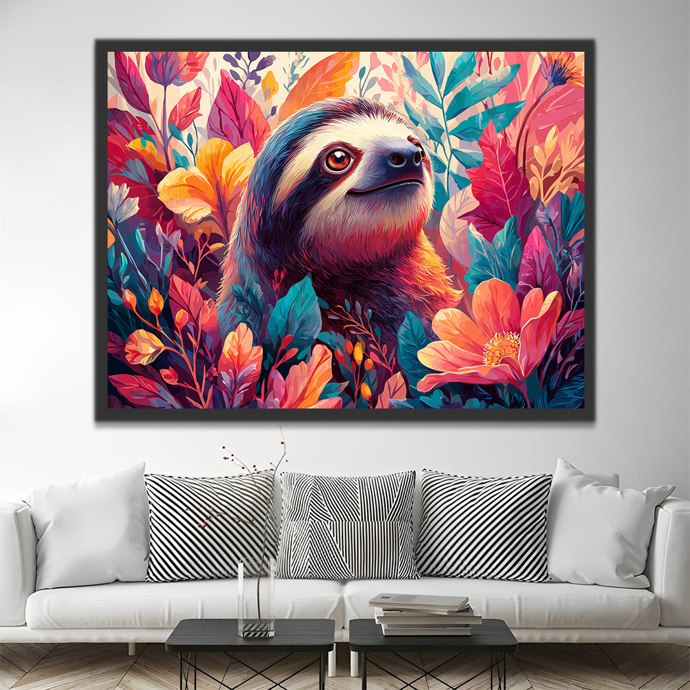 Sloth in the Flowers Paint by Numbers
