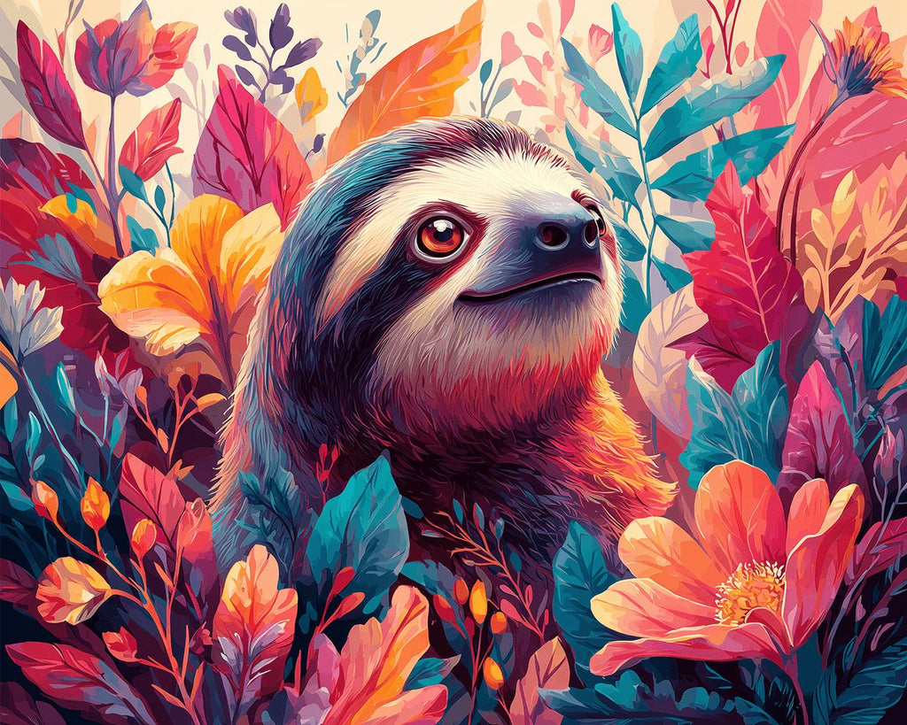 Sloth in the Flowers Paint by Numbers