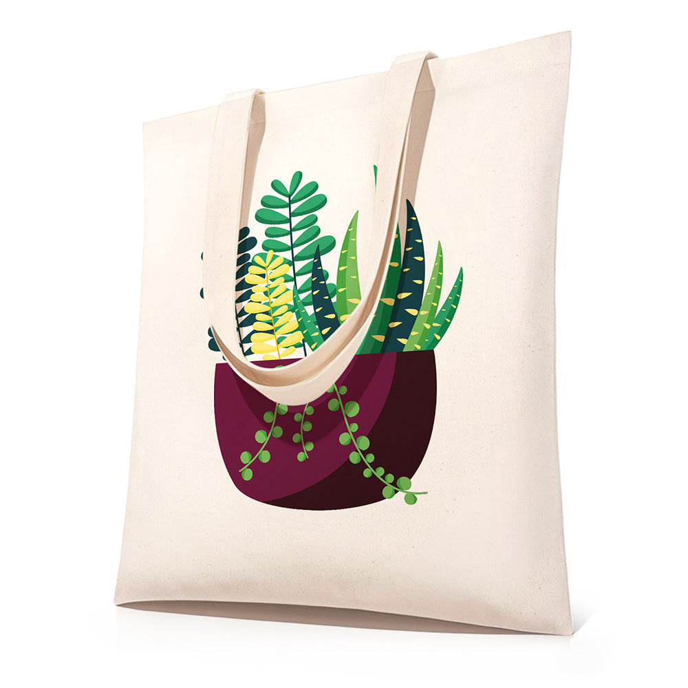 Small Green Potted Plant Canvas Tote Bag Paint by Numbers