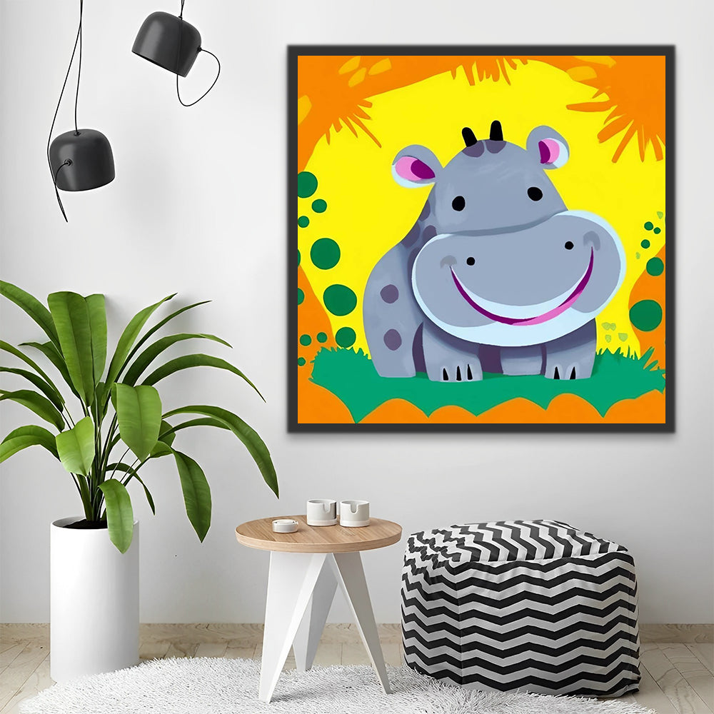 Smiling Cartoon Hippo Paint by Numbers for Kids