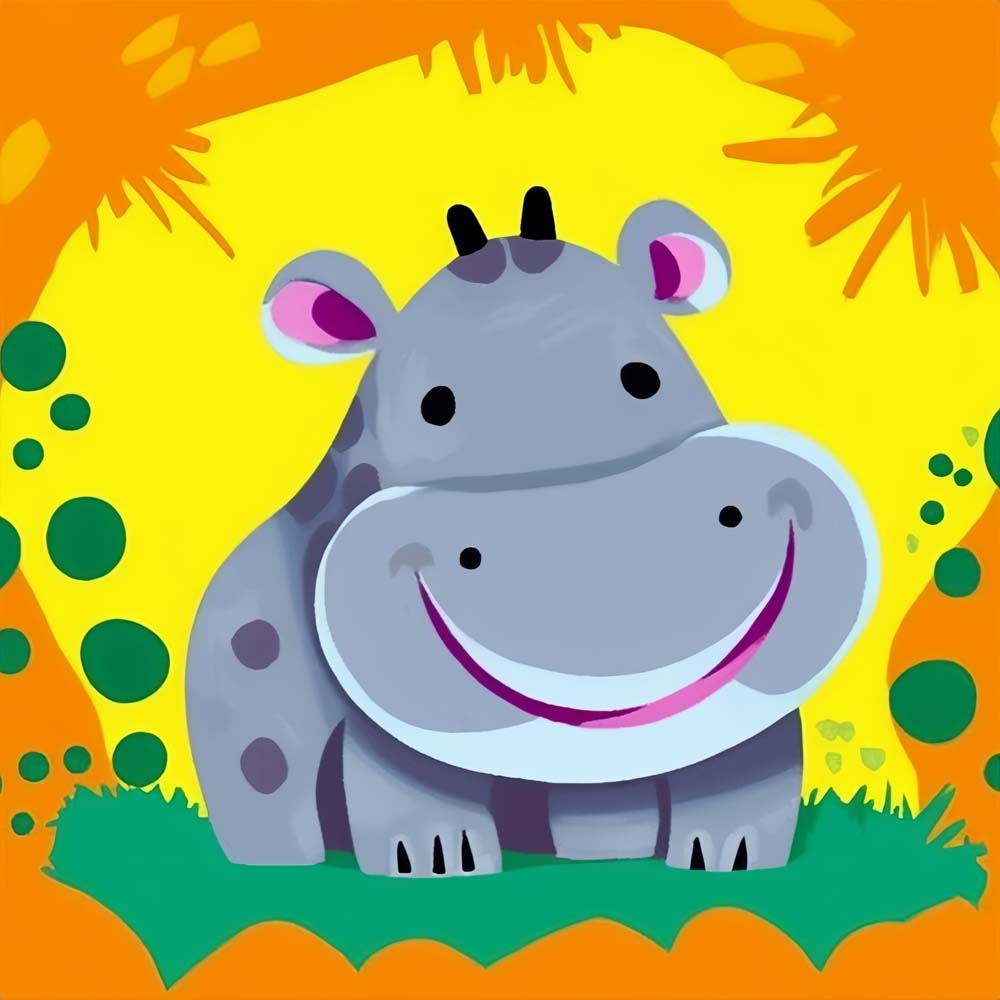 Smiling Cartoon Hippo Paint by Numbers for Kids