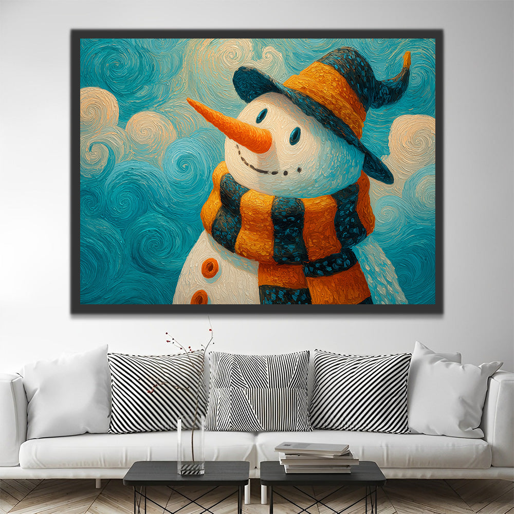 Smiling Snowman Wearing Thick Scarf Paint by Numbers