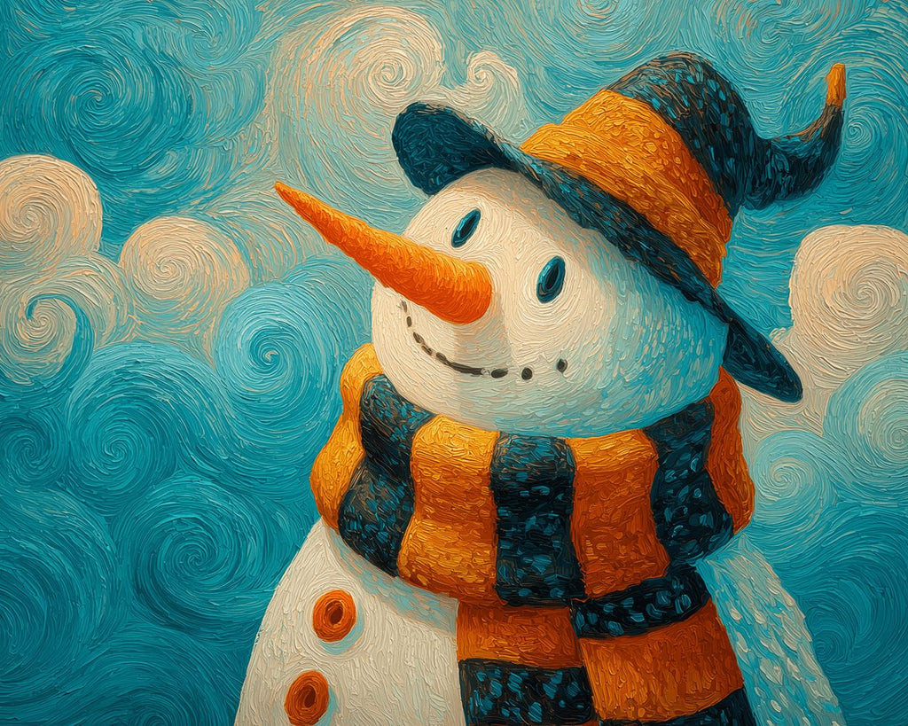 Smiling Snowman Wearing Thick Scarf Paint by Numbers