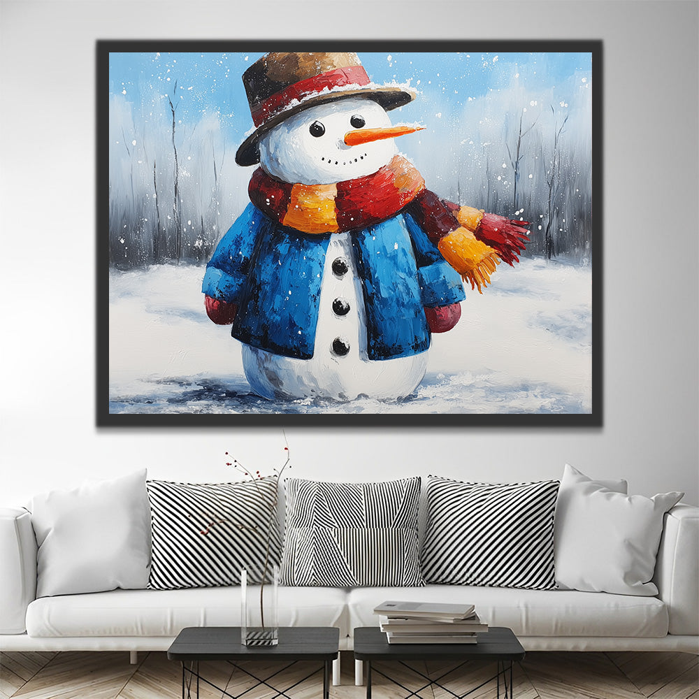 Snowmen in a Blue Coat in the Snow Paint by Numbers