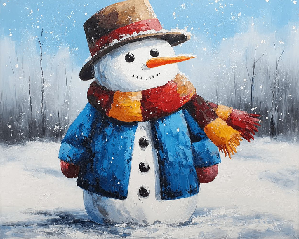 Snowmen in a Blue Coat in the Snow Paint by Numbers