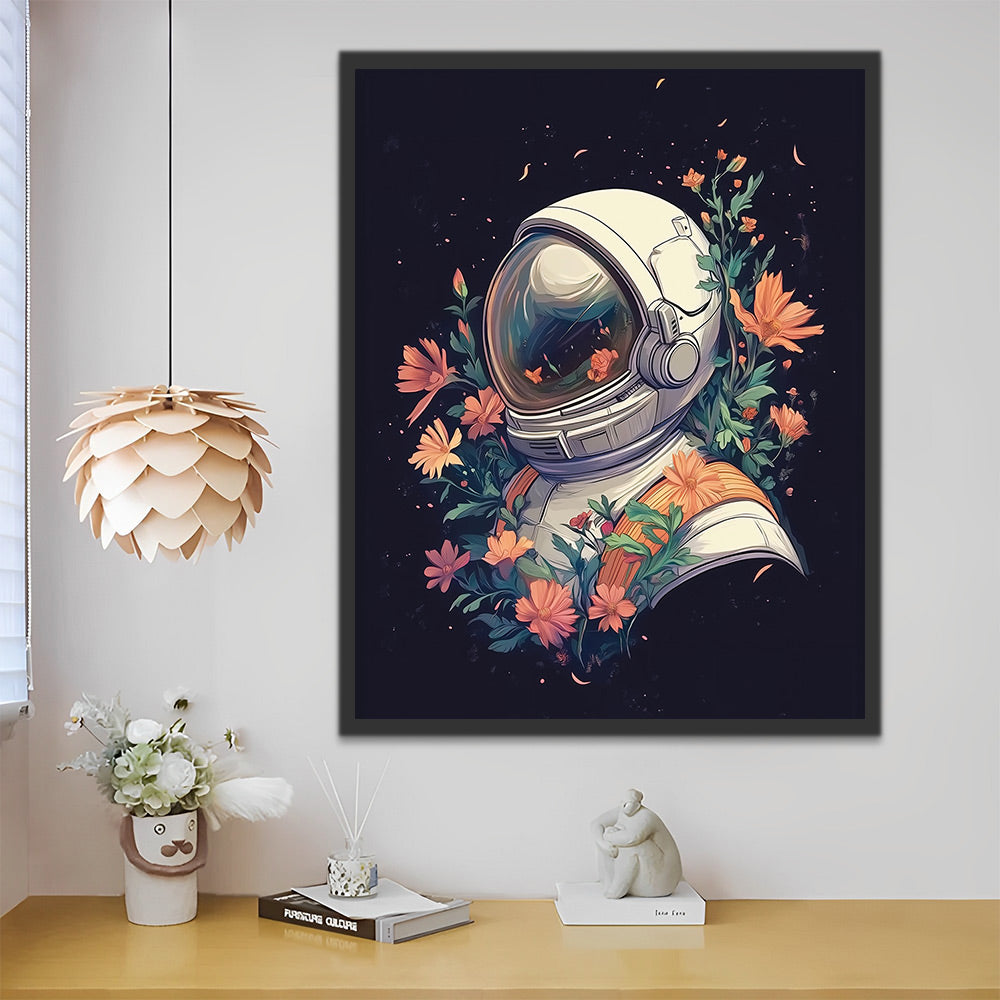 Space Warrior and Pink Flowers Paint by Numbers