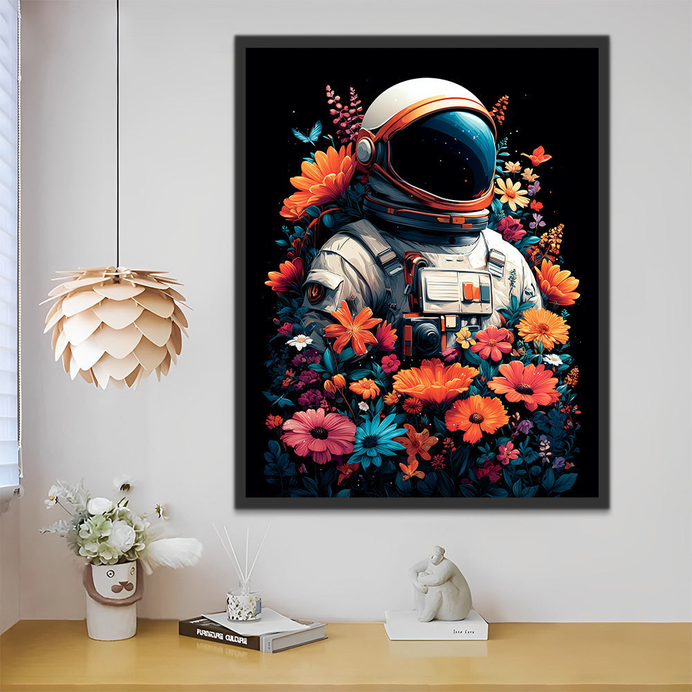 Space Warrior Surrounded by Flowers Paint by Numbers